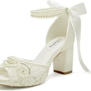 Lace Pearl Wedding Shoes for Bride by Winflag